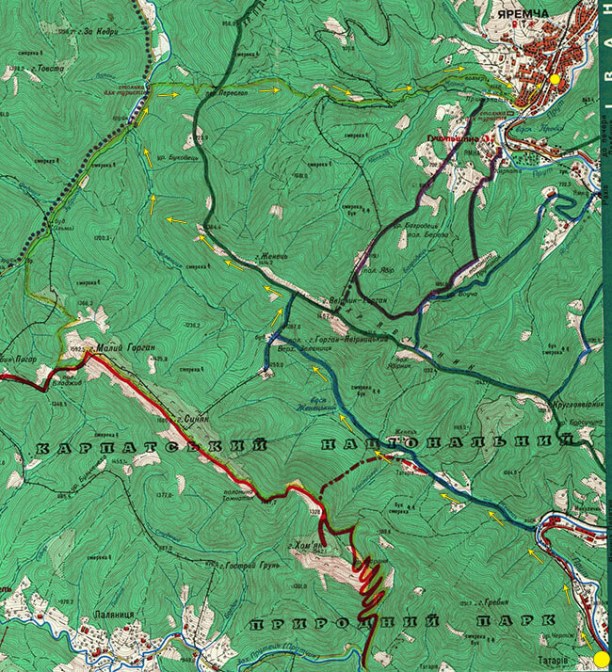 Хребет Яворник и Женецкий водопад - Карта